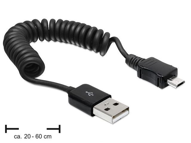Kabel USB A-MICRO/B, 2.0. wtyk/wtyk, spirala 20-60 cm.