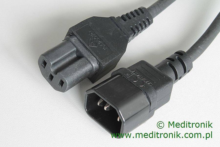 Przedłużacz kabla zasilającego złącza C14 / C15 długość 2m