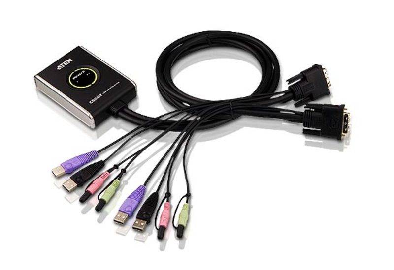 2-portowy przełącznik USB kabla DVI/Audio KVM ze zdalnym selektorem portu
