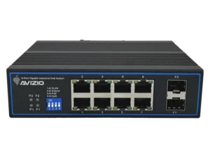 Niezarządzalny przełącznik przemysłowy (switch) 10xrj45 - 8 portów rj45 poe+ 1gb/s + 2 porty sfp uplink 1gb/s (budżet mocy 96w) AVIZIO