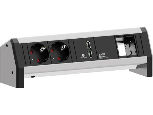 DESK1 listwa zasilająca 4M, 2x 230V(schuko) + 1x ładowarka USB-A podwójna + 1x pusty moduł, Bachmann 902.0182