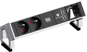 DESK2 listwa zasilająca 4M, 2x 230V + 1x ładowarka USB-A podwójna + 1x pusty moduł, kolor biały, Bachmann 902.232