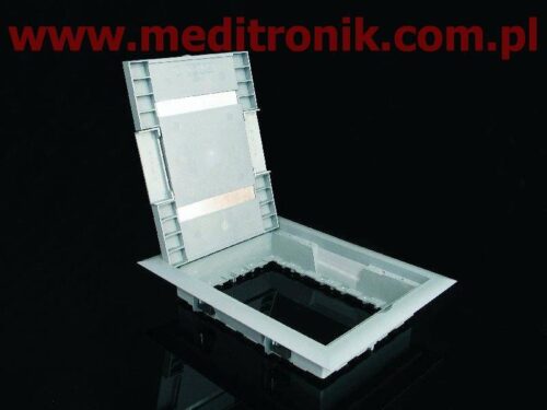 Puszka podłogowa (floorbox) umożliwiająca zamontowanie 6 szt. lub 8 szt. modułów 45x45mm. Do wykończenia wykładziną.