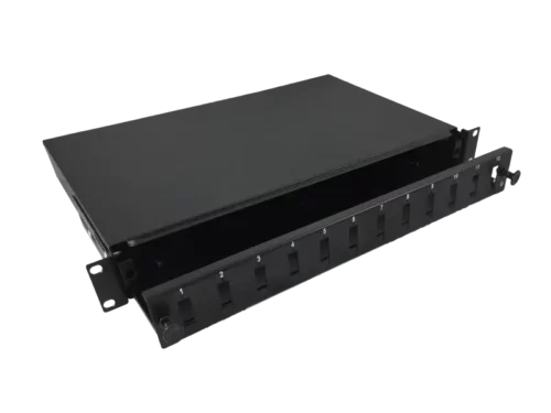Przełącznica światłowodowa 12xsc duplex 19" 1U z płytą czołową oraz akcesoriami montażowymi (dławiki, opaski), wysuwalna ALANTEC