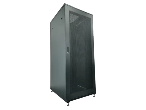 Szafa serwerowa 42U 19" 600x1000, drzwi przednie szklane, drzwi tylne stalowe perforowane, zamek, 4 belki nośne, 4 regulowane stopki, do samodzielnego montażu, kolor czarny Q-LANTEC
