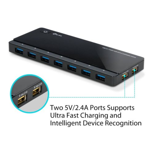 TP-LINK UH720 Aktywny Hub 7x port USB-A 3.0, z dwoma portami ładującymi 2.4A + zasilacz