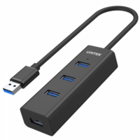 Unitek Y-3089 pasywny hub 4x port USB-A 3.0, wtyk USB-A, 1x port microUSB do zasilania