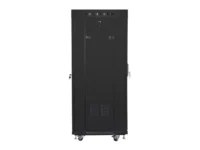 Szafa instalacyjna rack stojąca 19" 27U 600x600 czarna drzwi szklane lcd Lanberg (flat pack) v2 Szafa instalacyjna rack stojąca 19" 27U 600x600 czarna drzwi szklane lcd Lanberg (flat pack) v2