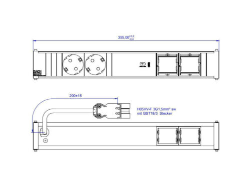 CONI 6M listwa zasilająca 6-modułowa, 2x 230V(schuko) + 1x ład. USB-C + 2x pusty moduł, Bachmann 912.169