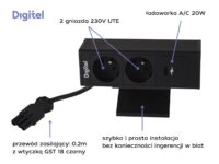 Digitel DESK UP mediaport 3M, 2x230V + ład. USB A/C 20W, czarny