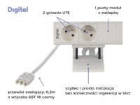 Digitel DESK UP mediaport 3M, 2x230V + 1x pusty moduł, biały