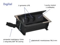 Digitel FLIP UP PUSH zestaw kaseta+listwa 3M, 2x230V + 1x pusty moduł, stal nierdzewna