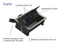 Digitel FLIP UP PUSH zestaw kaseta+listwa 3M, 2x230V + ład. USB A/C 20W, stal nierdzewna