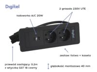 Digitel SLIM FRAME zestaw kaseta+listwa 3M, 2x230V + ład. USB A/C 20W, czarny