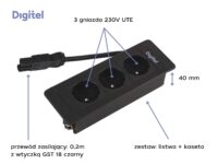 Digitel SLIM FRAME zestaw kaseta+listwa 3M, 3x230V, czarny