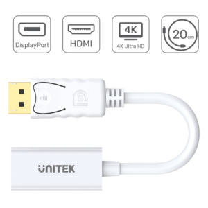 Adapter Displayport (wtyk) -> HDMI (gniazdo) aktywny, 4K na kablu 20cm